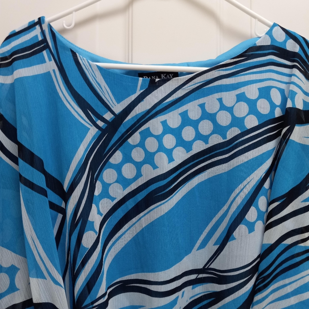 Womens Kimono Top Blue Size 16 Tie Waist Artsy Resortwear Boho Retro - Picture 3 of 15